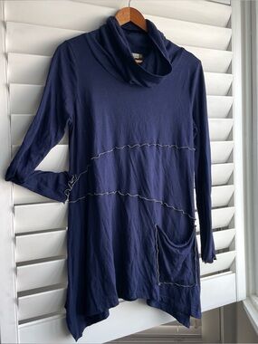 Chalet Et Ceci Navy Blue Loose Lightweight Tunic Long Sleeve Size Small